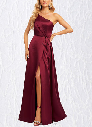 Haley A-line One Shoulder Floor-Length Silky Satin Bridesmaid Dress UKP0020184