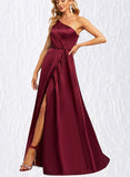 Haley A-line One Shoulder Floor-Length Silky Satin Bridesmaid Dress UKP0020184