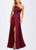 Haley A-line One Shoulder Floor-Length Silky Satin Bridesmaid Dress UKP0020184