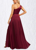 Haley A-line One Shoulder Floor-Length Silky Satin Bridesmaid Dress UKP0020184