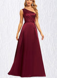 Haley A-line One Shoulder Floor-Length Silky Satin Bridesmaid Dress UKP0020184