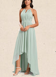 Kiley A-line Halter Asymmetrical Chiffon Bridesmaid Dress With Ruffle UKP0020188