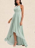 Kiley A-line Halter Asymmetrical Chiffon Bridesmaid Dress With Ruffle UKP0020188