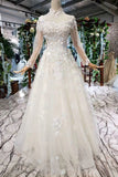 Princess Tulle High Neck Long Sleeve Handmade Flowers Lace up Prom Dresses JS795