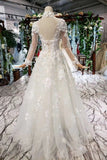 Princess Tulle High Neck Long Sleeve Handmade Flowers Lace up Prom Dresses JS795