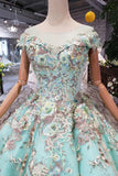 Elegant Ball Gown Cap Sleeve Lace up Scoop with Lace Appliques Beads Prom Dresses JS789