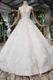 New Arrival Wedding Dresses Cap Sleeves High Neck Ball Gown With Appliques JS794