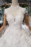 New Arrival Wedding Dresses Cap Sleeves High Neck Ball Gown With Appliques JS794