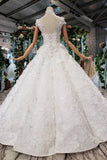 New Arrival Wedding Dresses Cap Sleeves High Neck Ball Gown With Appliques JS794