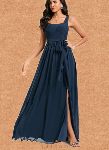 Arely A-line Square Floor-Length Chiffon Bridesmaid Dress With Ruffle UKP0020190