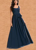 Arely A-line Square Floor-Length Chiffon Bridesmaid Dress With Ruffle UKP0020190