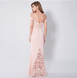 Sexy Pink Lace Off the Shoulder Pink Graduation Dress Formal Dress Long Evening Dresses JS851