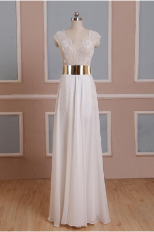 Cap Sleeves Sexy V-neck Side Slit Wedding Party Dresses Popular prom dresses online WD0121