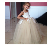 Tulle Applique Spaghetti Straps Backless Flower Girl Dresses Lovely