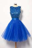 Royal Blue Short Tulle Sleeveless Prom Dress A-line Prom Dresses