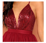 Spaghetti Straps V Neck Burgundy Tulle Homecoming Dresses with Sequins Prom Dresses H1099