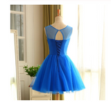 Royal Blue Short Beading Open Back Homecoming Dress JS431