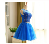 Royal Blue Short Beading Open Back Homecoming Dress JS431