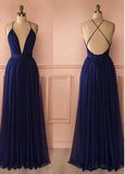 prom dresses fashion navy blue tulle backless open backs evening dress