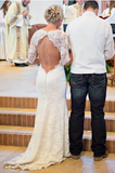 2024 Long Sleeve Lace Open Back Mermaid Long Custom Affordable Wedding Dresses UK JS348