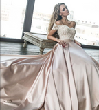 Chic Satin Prom Dresses Off the Shoulder Cheap Lace Sweetheart Wedding Dress JS520