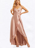 Esther A-line V-Neck Asymmetrical Silky Satin Bridesmaid Dress With Ruffle UKP0020193