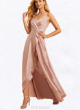 Esther A-line V-Neck Asymmetrical Silky Satin Bridesmaid Dress With Ruffle UKP0020193