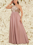 Lexi A-line One Shoulder Floor-Length Chiffon Sequin Bridesmaid Dress UKP0020195