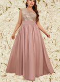 Lexi A-line One Shoulder Floor-Length Chiffon Sequin Bridesmaid Dress UKP0020195