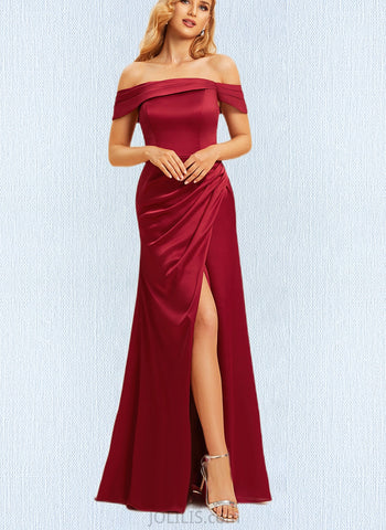 Nora A-line Off the Shoulder Floor-Length Silky Satin Bridesmaid Dress UKP0020197