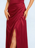 Nora A-line Off the Shoulder Floor-Length Silky Satin Bridesmaid Dress UKP0020197