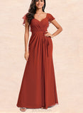 Taniya A-line V-Neck Floor-Length Chiffon Bridesmaid Dress With Ruffle UKP0020199