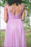 Tulle A Line Open Back Spaghetti Straps Bridesmaid Dresses Prom Dresses