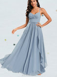 Chelsea A-line V-Neck Floor-Length Chiffon Bridesmaid Dress With Ruffle UKP0020200