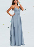 Chelsea A-line V-Neck Floor-Length Chiffon Bridesmaid Dress With Ruffle UKP0020200