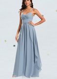 Chelsea A-line V-Neck Floor-Length Chiffon Bridesmaid Dress With Ruffle UKP0020200