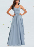 Chelsea A-line V-Neck Floor-Length Chiffon Bridesmaid Dress With Ruffle UKP0020200