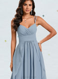 Chelsea A-line V-Neck Floor-Length Chiffon Bridesmaid Dress With Ruffle UKP0020200