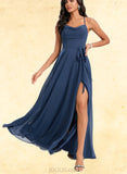 Jazmin A-line Cowl Floor-Length Chiffon Bridesmaid Dress With Ruffle UKP0020201