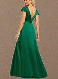 Averi A-line V-Neck Floor-Length Silky Satin Bridesmaid Dress UKP0020203