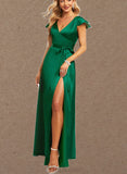 Averi A-line V-Neck Floor-Length Silky Satin Bridesmaid Dress UKP0020203