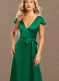 Averi A-line V-Neck Floor-Length Silky Satin Bridesmaid Dress UKP0020203