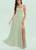 Tanya A-line Halter Off the Shoulder Sweetheart V-Neck Floor-Length Chiffon Bridesmaid Dress With Ruffle UKP0020204