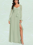 Tanya A-line Halter Off the Shoulder Sweetheart V-Neck Floor-Length Chiffon Bridesmaid Dress With Ruffle UKP0020204