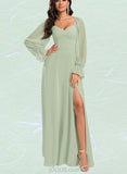 Tanya A-line Halter Off the Shoulder Sweetheart V-Neck Floor-Length Chiffon Bridesmaid Dress With Ruffle UKP0020204