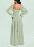 Tanya A-line Halter Off the Shoulder Sweetheart V-Neck Floor-Length Chiffon Bridesmaid Dress With Ruffle UKP0020204