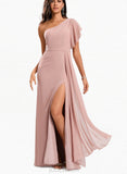 Ariel Trumpet/Mermaid One Shoulder Floor-Length Chiffon Bridesmaid Dress With Ruffle UKP0020205