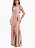 Ariel Trumpet/Mermaid One Shoulder Floor-Length Chiffon Bridesmaid Dress With Ruffle UKP0020205