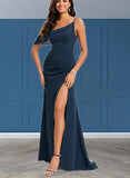 Skyla Trumpet/Mermaid One Shoulder Sweep Train Chiffon Bridesmaid Dress With Ruffle UKP0020208