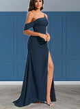 Skyla Trumpet/Mermaid One Shoulder Sweep Train Chiffon Bridesmaid Dress With Ruffle UKP0020208